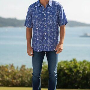 Saddlebred Mens Shirt Navy/White Sailboat Design Short Sleeve Sz XL